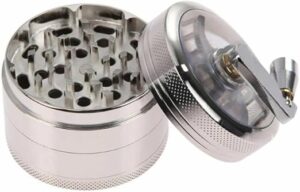 2 Inch Hand Crank Grinder, Portable Grinder with Clear Top Cover, 4 Layers Silver Grinder with Handle-B0DM98JQML