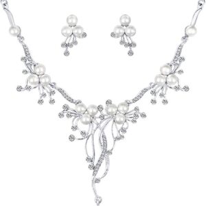 1Pcs - Rhinestone Faux Pearl Flower Necklace Earrings Women Wedding Jewelry Set chic-B0C3MXBNTK