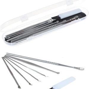 [1 Set] 6 Piece Stainless Steel Ear Wax Collector Remover Cleaner Care Rod Set-B0CK6X49S9