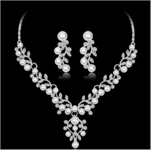 Fashion Simple rhinestone necklace earrings set Bridal Wedding Party Rhinestone Water Drop Pendant Necklace Drop Earrings Set 11, CHINA-B0D5XXT4HS