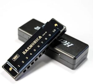 Harmonica for Musical Instrument for Beginners with 10 Hole Diatonic Mouth Organ Set with Storage Box Music Boxes 11Cm Long (Golden) Brand: Generic