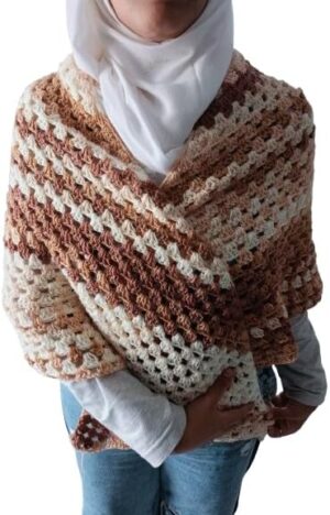 Handmade Crochet Shall Scraf in Mix Colourful Cape Shawls Wraps Granny Shall Womens Coat Sweater (XL) 185 * 130 cm As Shown شال كتف للسيدات مصنوع يدويا من خيوط الكروشيه بطول 185سم --B0DJNYFFGT