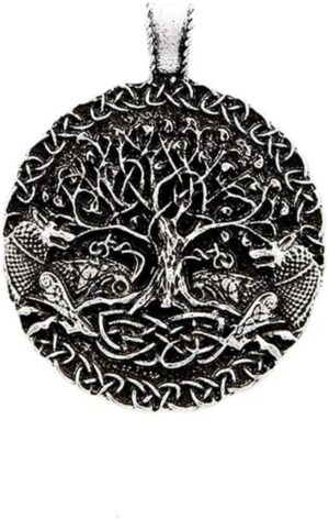 Creative Charms Tree Of Life And World Pendants For Necklace Wolf Amulet Viking Jewelry Making Findings Components (3.5Cm *3.5 cm)-B0DC5P5BXH