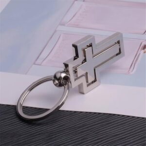 Simple Couple Metal Cross Keychain Hollow 360 Degree Rotating Accessories for Women Men Christian Pendant Friend Birthday Gift -As Shwon-B0D9FT6WMQ