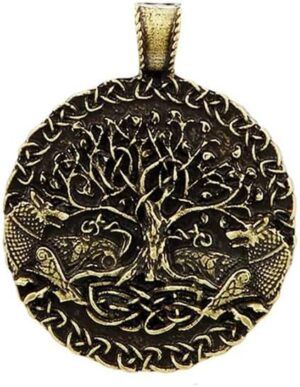 Creative Charms Tree Of Life And World Pendants For Necklace Wolf Amulet Viking Jewelry Making Findings Components (3.5Cm *3.5 cm)-B0DC5P5BXH