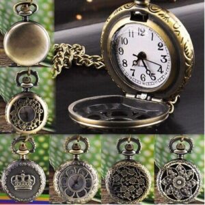1Pcs Antique Unisex Vintage Hollow Crown Bronze Clock Quartz Pocket Dress-B0DLT4N8C3