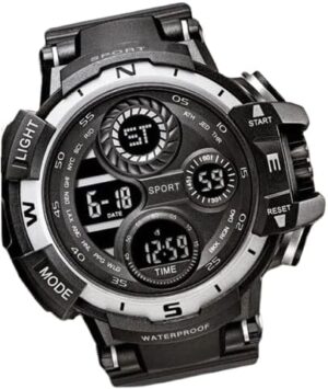 Black Digital Watch for Men Sports Watches Waterproof Outdoor Chronograph Hand Clock G Infantry Shock Student Wristwatch (Black& Silver)-B0D781FZ67