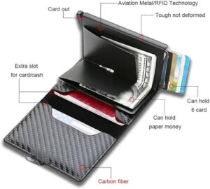 Fashion Business Carbon Fiber Credit Card Holder Wallet Men Rfid Metal Thin Pop Up Minimalist Wallet Small Purse Metal Wallet Color may be vary (Brown)-‎B0DKBYGMXH