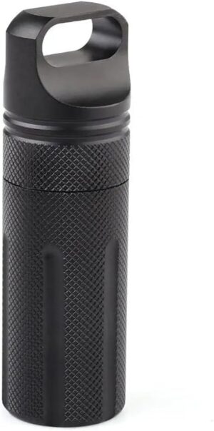 EDC waterproof hike box capsule Survive seal holder storage camp medicine match pill outdoor dry bottle trunk Container case 7.85 * 2.85Cm (Black)-B0DLTDPH84