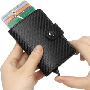 Fashion Business Carbon Fiber Credit Card Holder Wallet Men Rfid Metal Thin Pop Up Minimalist Wallet Small Purse Metal Wallet Color may be vary (Brown)-‎B0DKBYGMXH