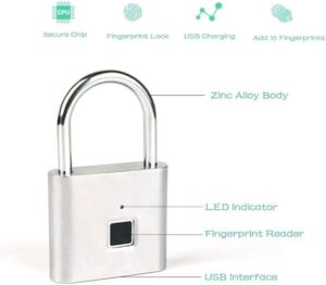 Smart Fingerprint Padlock Waterproof USB Rechargeable Fingerprint Lock Anti-Theft Security Lock for Luggage Door Cabinet-B08YNRVSYQ
