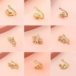 New 1 Pc Copper Nose Ring Fake Piercing Nose Cuff Clip On Nose Heart Star Ear Cuff Earring Body Jewelry for Women Girls Jewelry Golden