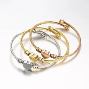 [1PCs]New Trendy Metal Braided Cable Shape Heart Bracelet for Women Fashion Metal Bangle Accessories On Hand 2021Jewelry for Girl Gift-B0DL1MQTY3