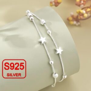 Women's Elegant & Classic Style, 925 Sterling Silvery Double Layer Chain, Match Star -B0DLT699RG