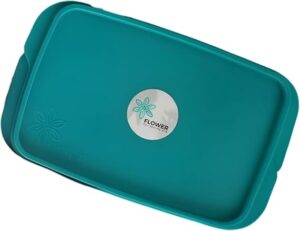 Flower Lunch Box with Interior Dividers, Dishwasher Safe, Microwave Safe, 1Liter +Plastic Spoon And Fork (Ment Green)-B0DGCYYLJM