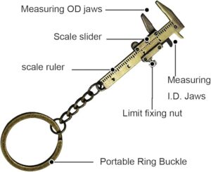 FFangBox,Keyring Zinc Alloy Vernier Caliper Keychain Mini Key Chain for Length Depth Inner Outer Diameter Measuring-B0C4JXGSHF