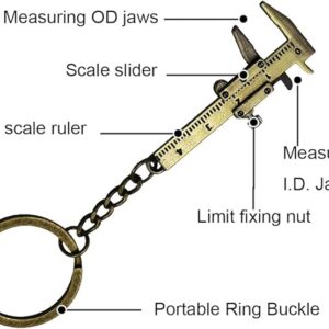 FFangBox,Keyring Zinc Alloy Vernier Caliper Keychain Mini Key Chain for Length Depth Inner Outer Diameter Measuring-B0C4JXGSHF