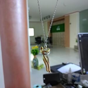 (1 Pc) New Exaggerated Stereoscopic Two People Hugging Metal Vintage Long Drop Necklace for Women Girls Party Jewelry (5.5 Long)-B0CX238M1G