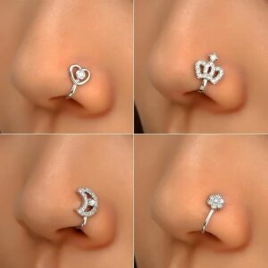 New 1 Pc Copper Nose Ring Fake Piercing Nose Cuff Clip On Nose Heart Star Ear Cuff Earring Body Jewelry for Women Girls Jewelry Golden