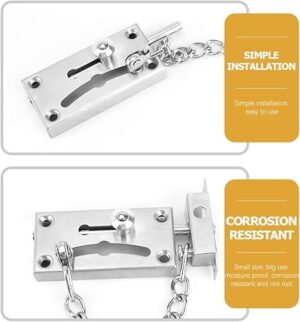 [2 Pcs] Door Chain Lock, Steel Slide Bolt Latch Safety Door Lock with Anti-Theft Chain and Spring Lock (Silver Or Gold)-B0CM28RK5Y