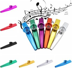 Metal Kazoo Harmonica Mouth Flute Kids Party Gift Musical Instrument Professional Performce Diaphragm Guitar Ukulele Lovers (ٌRED)