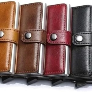 618k0TAktnL._AC_SX679_ Fashion Business Carbon Fiber Credit Card Holder Wallet Men Rfid Metal Thin Pop Up Minimalist Wallet Small Purse Metal Wallet Color may be vary (Brown)-B0DKBYGMXH