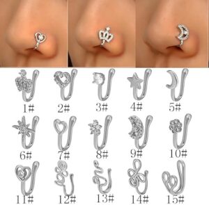 New 1 Pc Copper Nose Ring Fake Piercing Nose Cuff Clip On Nose Heart Star Ear Cuff Earring Body Jewelry for Women Girls Jewelry-B0DKCBHN5N