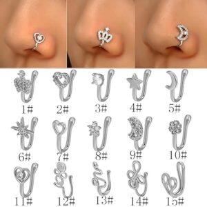 New 1 Pc Copper Nose Ring Fake Piercing Nose Cuff Clip On Nose Heart Star Ear Cuff Earring Body Jewelry for Women Girls Jewelry-B0DKCBHN5N