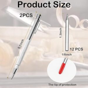 [ 2 Pcs-12.8Cm +12 Pin] Diamond Scribing Pen Tungsten Carbide Tip Carbide Engraving Pen Tungsten Carbide Nib Stylus Pen For Glass Ceramic Metal Hand Too-B0CN3W6236