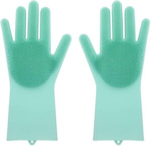Dishwashing Silicon Dishes Cleaning Gloves- Green-B091CV59XW