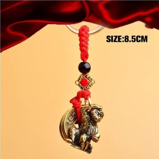 MYSouq-store-Monkey - Vintage Brass Zodiac DragonKeychains Red Rope Guardian God Five Emperors Coins Pendant Car Key Rings Hangings Fashion Keyrings-B0BXMCSNP9