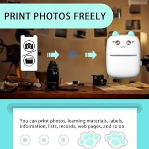 Mini Printer,Portable Inkless Printers,Portable Thermal Printer,Mini Photo Printer, 1 Roll of Printer Paper,Cartoon sticker, for Office,Home-B0DN6T2YBK
