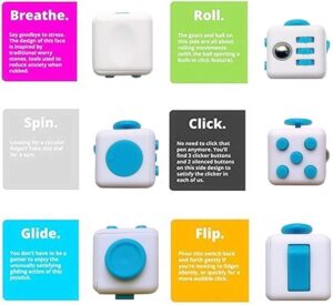 Focus Cube - Fidget Cube Toy For Anxiety Stress Relief Attention Focus For Children / Adult Gift ADHD - White and Blue-B098TW9W6G