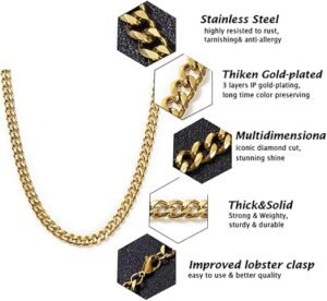 قلادة بسلسلة من الفولاذ المقاوم للصدأ بسيطة أساسية للرجال سلاسل ربط للزينة قلادة أولية سوداء مجوهرات هدايا فاخرة للرجال -دهبي سمك 5 مم بطول 50 سم-B0C21XXKCS