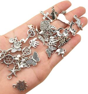 Silver Charm,50 Pieces Mixed Charms Pendants Silver-Charms Craft Supplies for Earrings Necklace Bracelet Jeweler DIY-B0C5G7NFH7