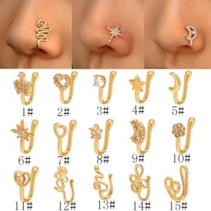 61T73YVA0vL._AC_SX679_ New 1 Pc Copper Nose Ring Fake Piercing Nose Cuff Clip On Nose Heart Star Ear Cuff Earring Body Jewelry for Women Girls Jewelry Golden