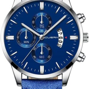 [Leather Blue] Men's Business Watch Top Brand Luxury Male Quartz Watches Minimalist Casual Leather Strap Calendar Wristwatch Clock (Blue Wz Random Ground Color) B0D8BXYCP7