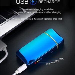 61TpeSworOL._AC_SL1155_ 1Pcs Windproof Metal Flameless Electric Lighter Dual Arc Plasma USB Lighter LED Power Display Touch Induction Lighter (Blue)-B0CD2ZVVZH