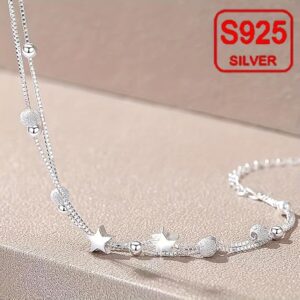 Women's Elegant & Classic Style, 925 Sterling Silvery Double Layer Chain, Match Star -B0DLT699RG