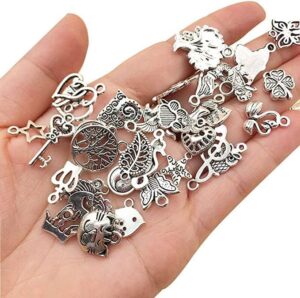 Silver Charm,50 Pieces Mixed Charms Pendants Silver-Charms Craft Supplies for Earrings Necklace Bracelet Jeweler DIY-B0C5G7NFH7