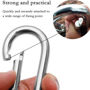 VIDELLY 4 Pieces Spring Snap Hook Carabiner 304 Stainless Steel Carabiner Clips Heavy Duty Quick Link Hook Outdoor Small Keychain Carabiner for Home Outdoor Sport Fishing Hiking Traveling(M10, M6)-B08ZNJLMDY