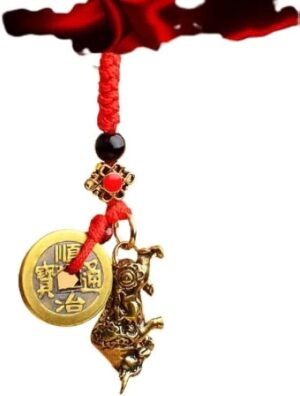 cattle - Vintage Brass Zodiac DragonKeychains Red Rope Guardian God Five Emperors Coins Pendant Car Key Rings Hangings Fashion Keyrings-B0BXNRRPFN