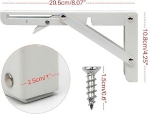 Sturdy Folding Shelf Brackets 8 Inch White Heavy Duty Triangle Wall Mount Collapsible Shelf Bracket with Install Screws for Bench Table Space Saving 2 Pcs, Max Load: 150 lb-B0D11YNMJJ