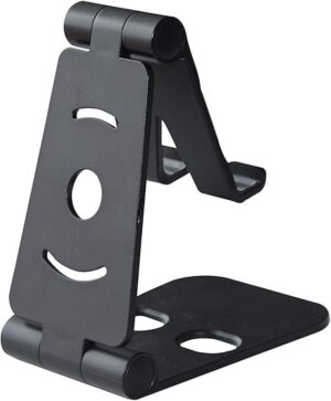 Phone Holder Universal Dual Foldable Adjustable Desk Stand Multi Angle Plastic Phone Stand Mount for iPhone X / 8/7 / 6/5 Samsung Galaxy S8 S7 S6 LG HTC and Mini Tablets Black-B098V127CD