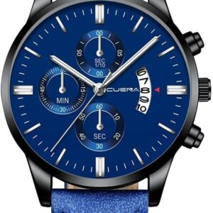 [Leather Blue] Men's Business Watch Top Brand Luxury Male Quartz Watches Minimalist Casual Leather Strap Calendar Wristwatch Clock (Blue Wz Random Ground Color) B0D8BXYCP7