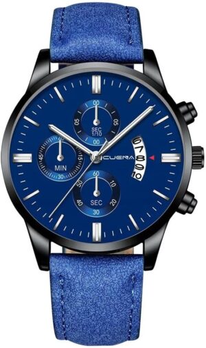 [Leather Blue] Men's Business Watch Top Brand Luxury Male Quartz Watches Minimalist Casual Leather Strap Calendar Wristwatch Clock (Blue Wz Random Ground Color) B0D8BXYCP7
