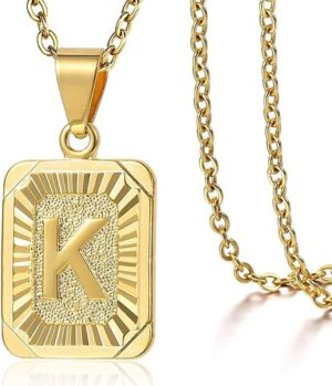 Fashion (K) Letter Gold Color Pendant Necklace for Men Women Cuban Chain Couple Charm Initial Necklace Choker Jewelry Collar-B0C1M1HXPQ