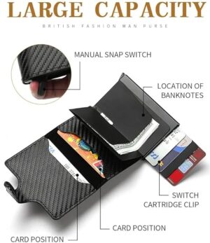 Fashion Business Carbon Fiber Credit Card Holder Wallet Men Rfid Metal Thin Pop Up Minimalist Wallet Small Purse Metal Wallet Color may be vary (Blue)-‎B0DKBZZ564