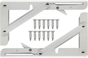 Sturdy Folding Shelf Brackets 8 Inch White Heavy Duty Triangle Wall Mount Collapsible Shelf Bracket with Install Screws for Bench Table Space Saving 2 Pcs, Max Load: 150 lb-B0D11YNMJJ