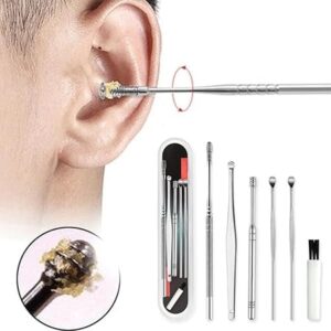 [1 Set] 6 Piece Stainless Steel Ear Wax Collector Remover Cleaner Care Rod Set-B0CK6X49S9